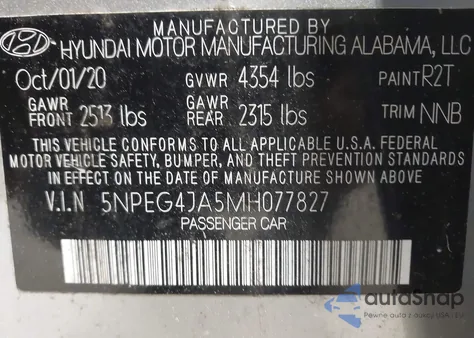 2021 Hyundai Sonata Se из США, поврежденный, VIN 5NPEG4JA5MH077827